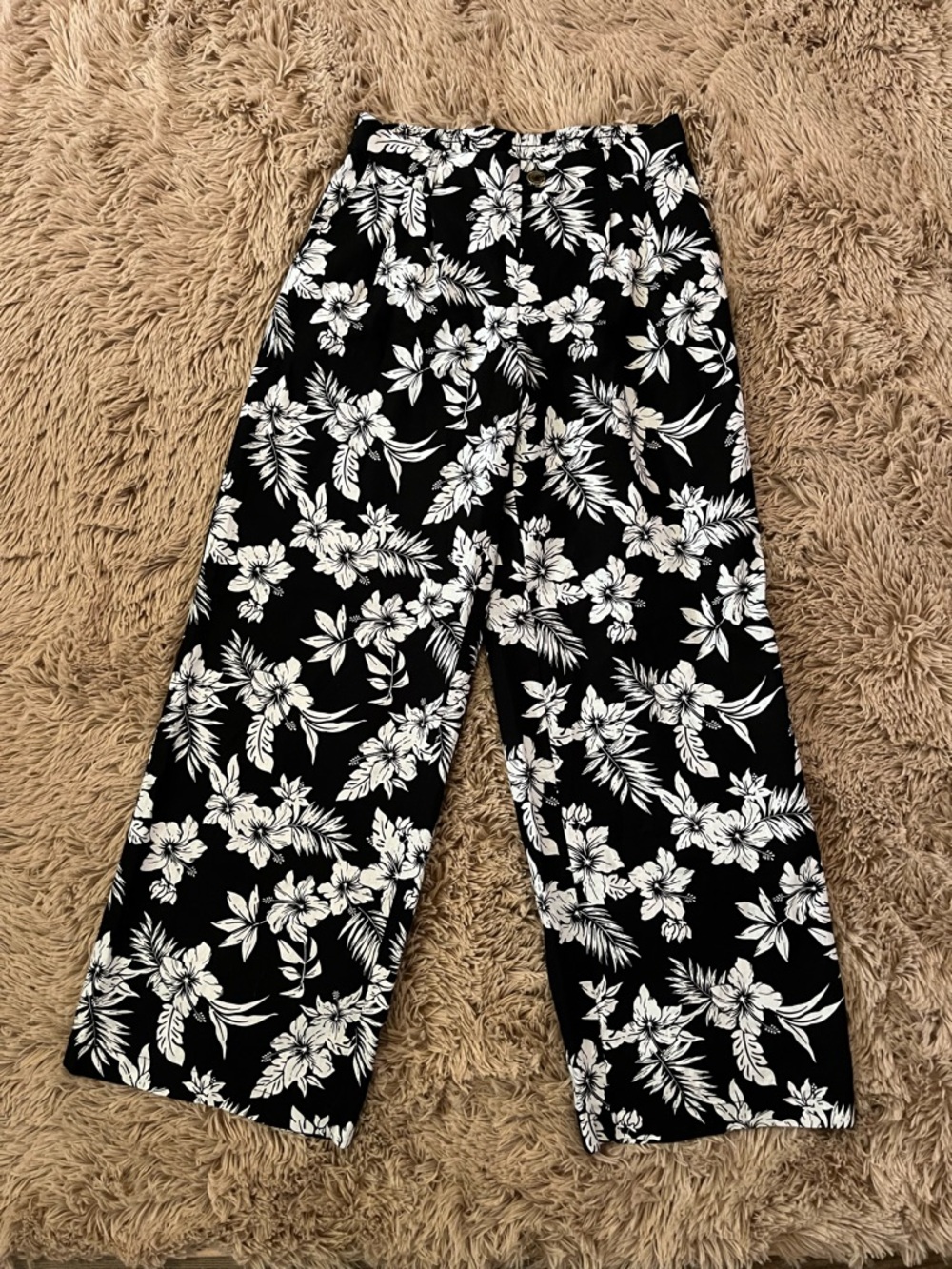 Marc New York Black and White Linen Wide-Leg Pants S